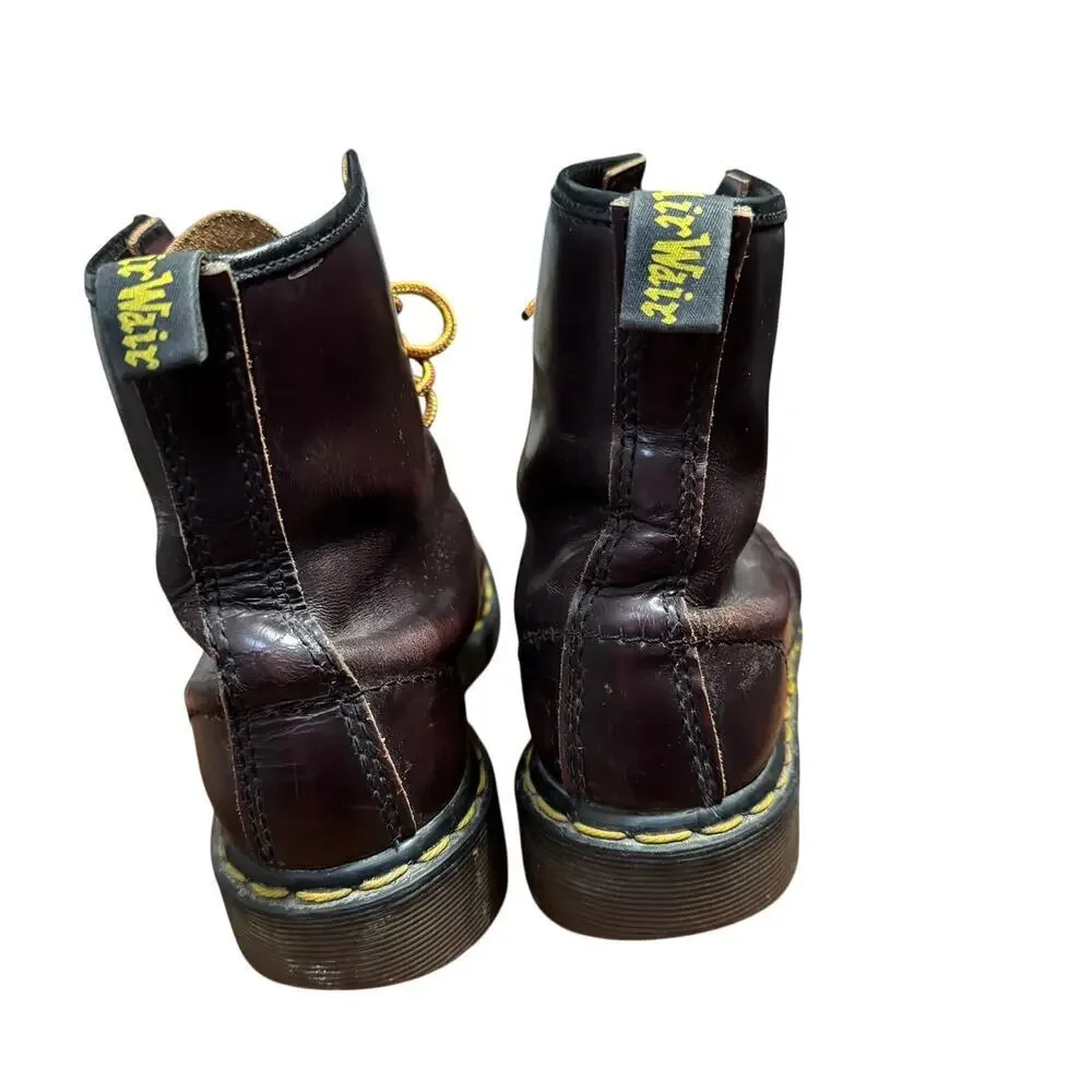 Vintage Dr Martens Burgundy Red Distressed Leather Boots Size 5